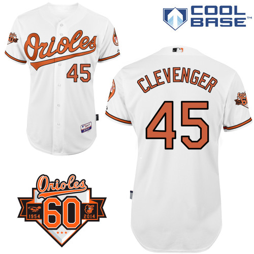 Steve Clevenger #45 MLB Jersey-Baltimore Orioles Men's Authentic Home White Cool Base/Commemorative 60th Anniversary Patch Baseball Jersey